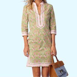 NICOBLU Capri Short Tunic Dress Delicate Ferns Pink Green Size 16